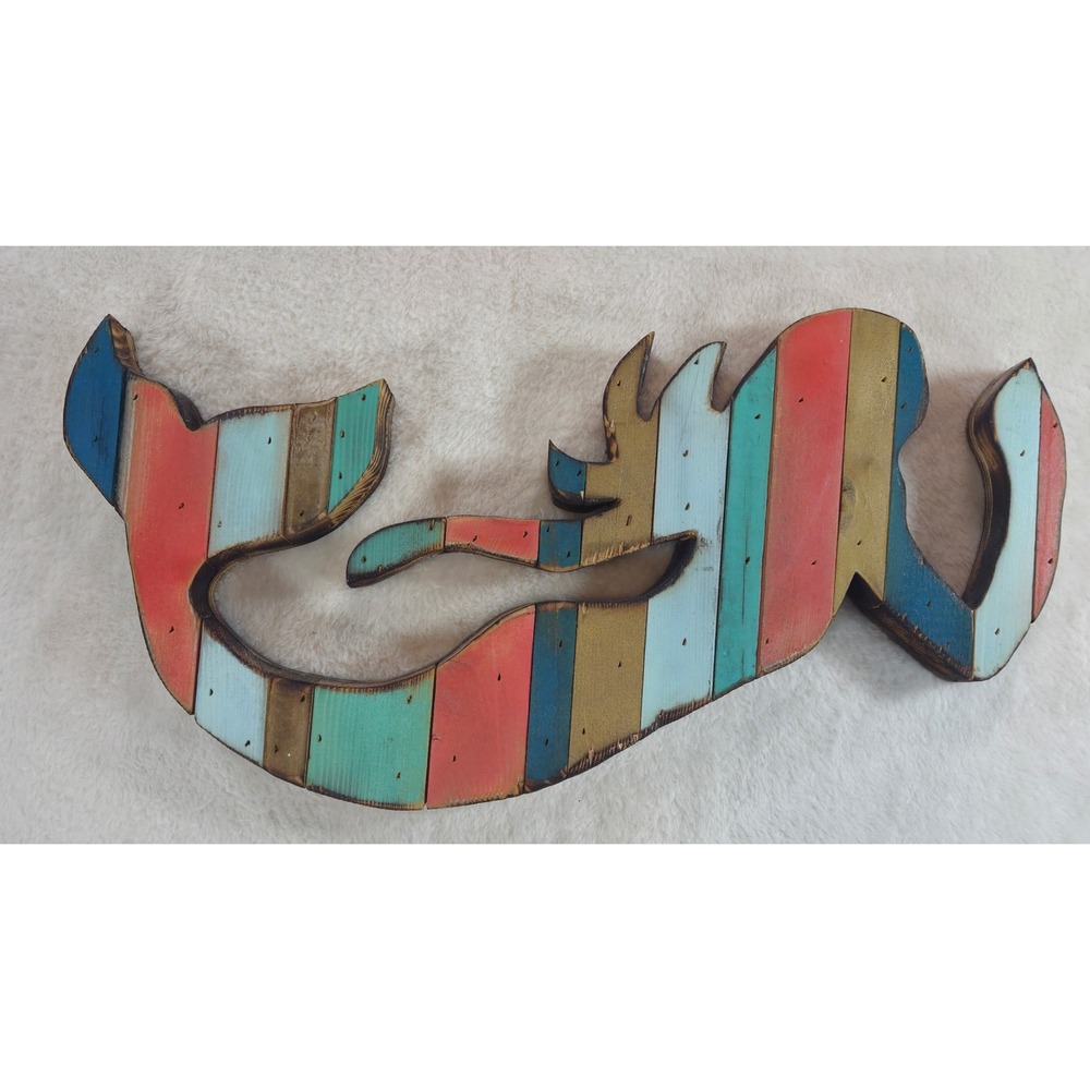 Rustic Reclaimed Wood Mermaid Wall Art 17.5" Coastal Beach House Decor Sign